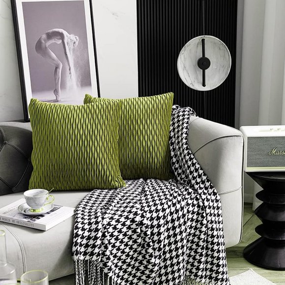 Set of 2 Matcha Green Tea Soft Ripple Corduroy Velvet Pillow Covers Pillows New - Picture 4 of 9